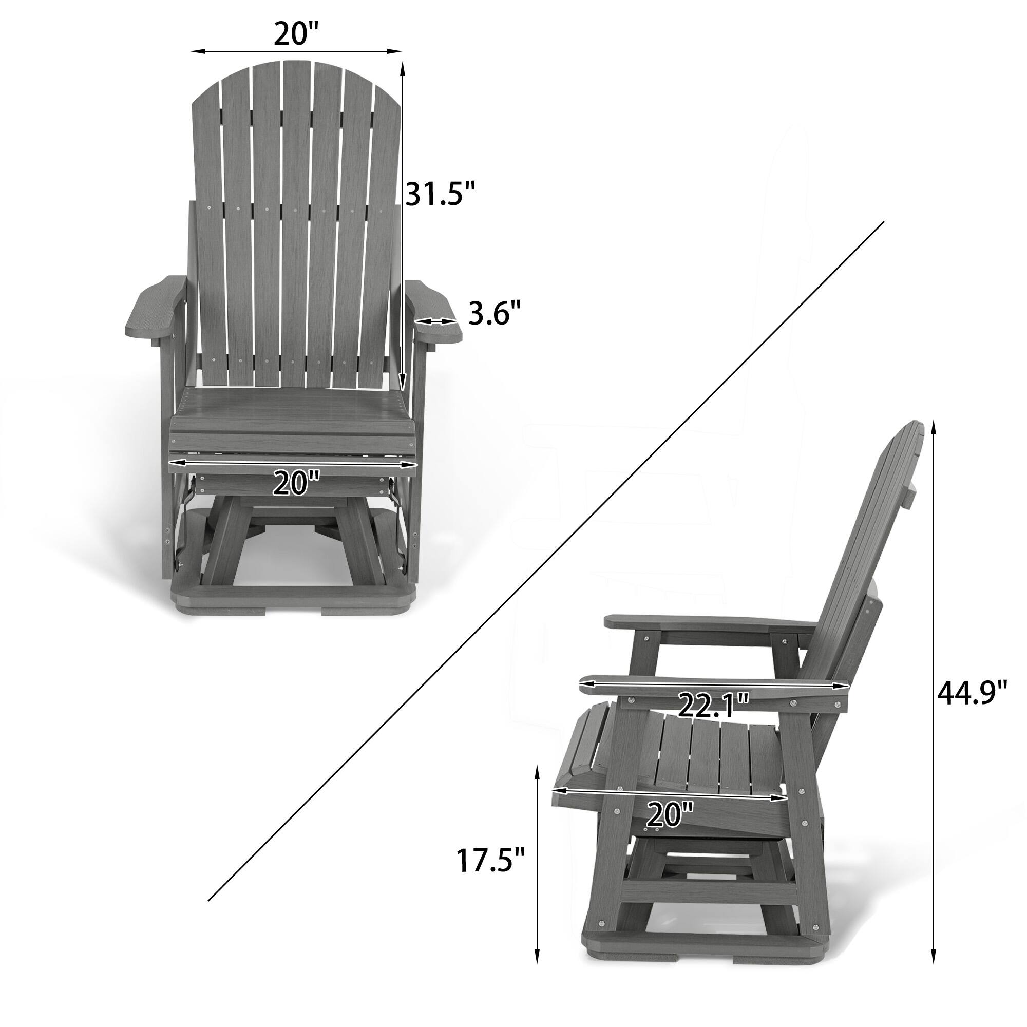 20"  
31.5"  
3.6"  
20"  
17.5"  
22.1"  
44.9"