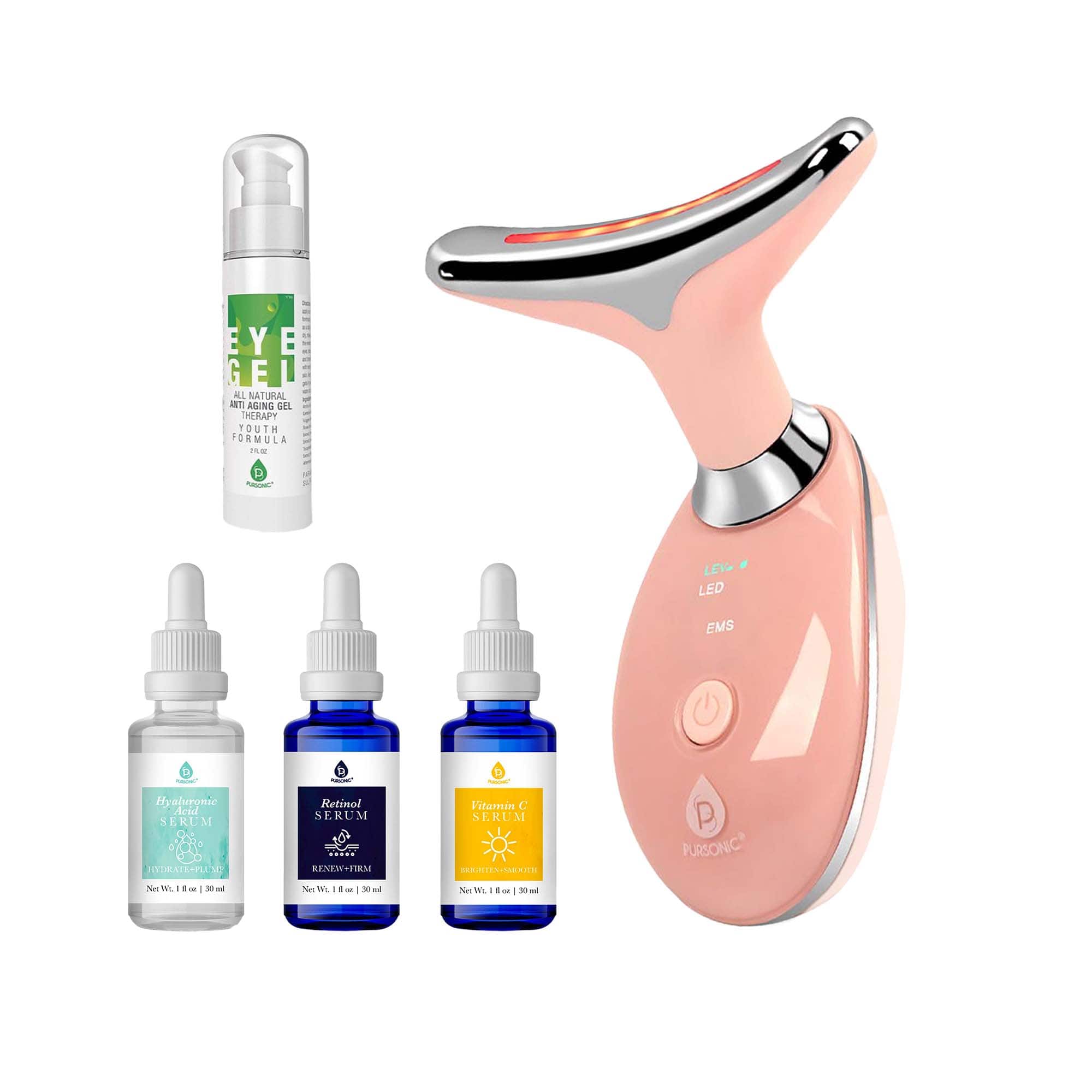 Pursonic - Radiant Skin Revival Bundle: 7-in-1 LED Therapy, Anti-Aging Serums & Eye Gel - Multicolor