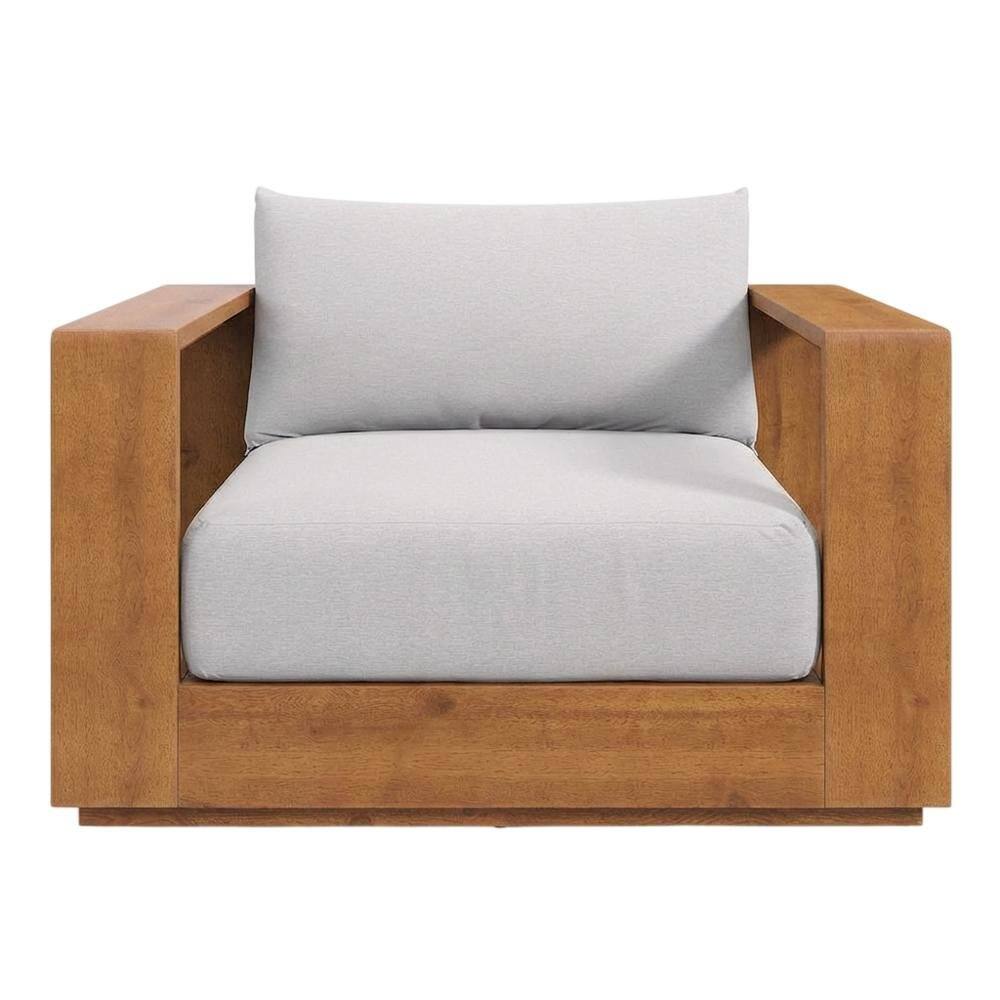 Back. Outdoor Escape - Outdoor Patio Acacia Wood Chair With Armrests And Comfortable Backrest - Gray.