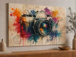 FC Design - Large Canvas 24x36" Ready-to-Hang 24x36" Camera Color Splash Art Painting Home Wall Décor - MultiColor