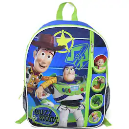 Disney - Toy Story Woody and Buzz 16" Kids Cartoon School Bag with Front Pocket & Side Mesh, Lightweight Travel Backpack for Boys - Blue