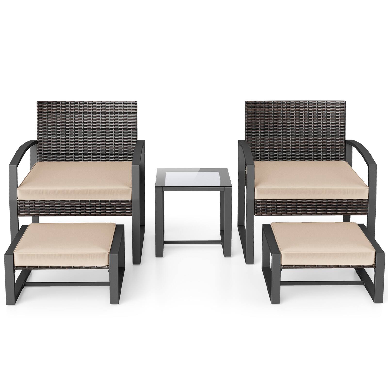 Alt View 8. Gymax - Gymax Furniture Set Patio Rattan Conversation Set for BalconyPorch Backyard Outdoor Beige - Brown.