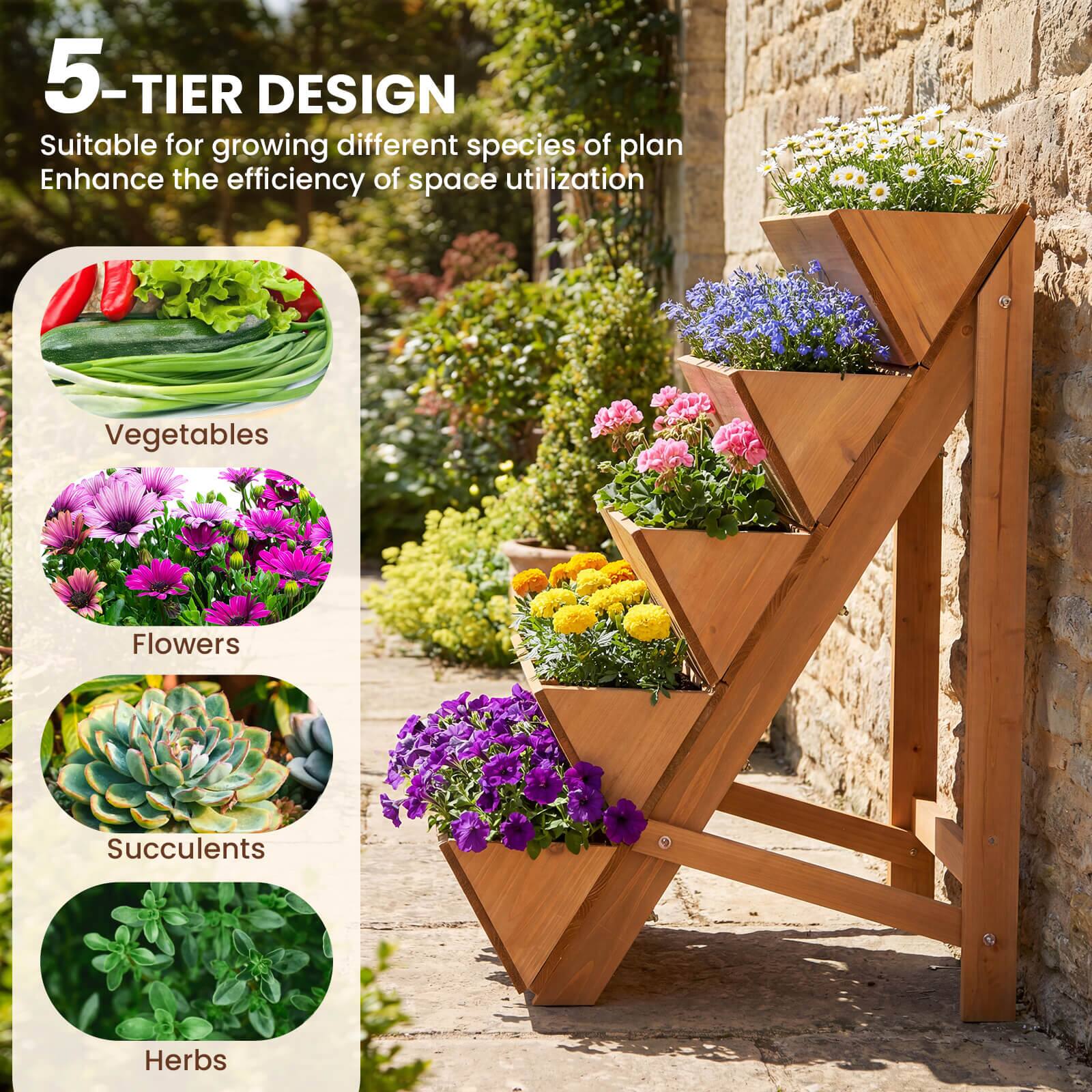 5-TIER DESIGN  
Suitable for growing different species of plants  
Enhance the efficiency of space utilization  

Vegetables  
Flowers  
Succulents  
Herbs
