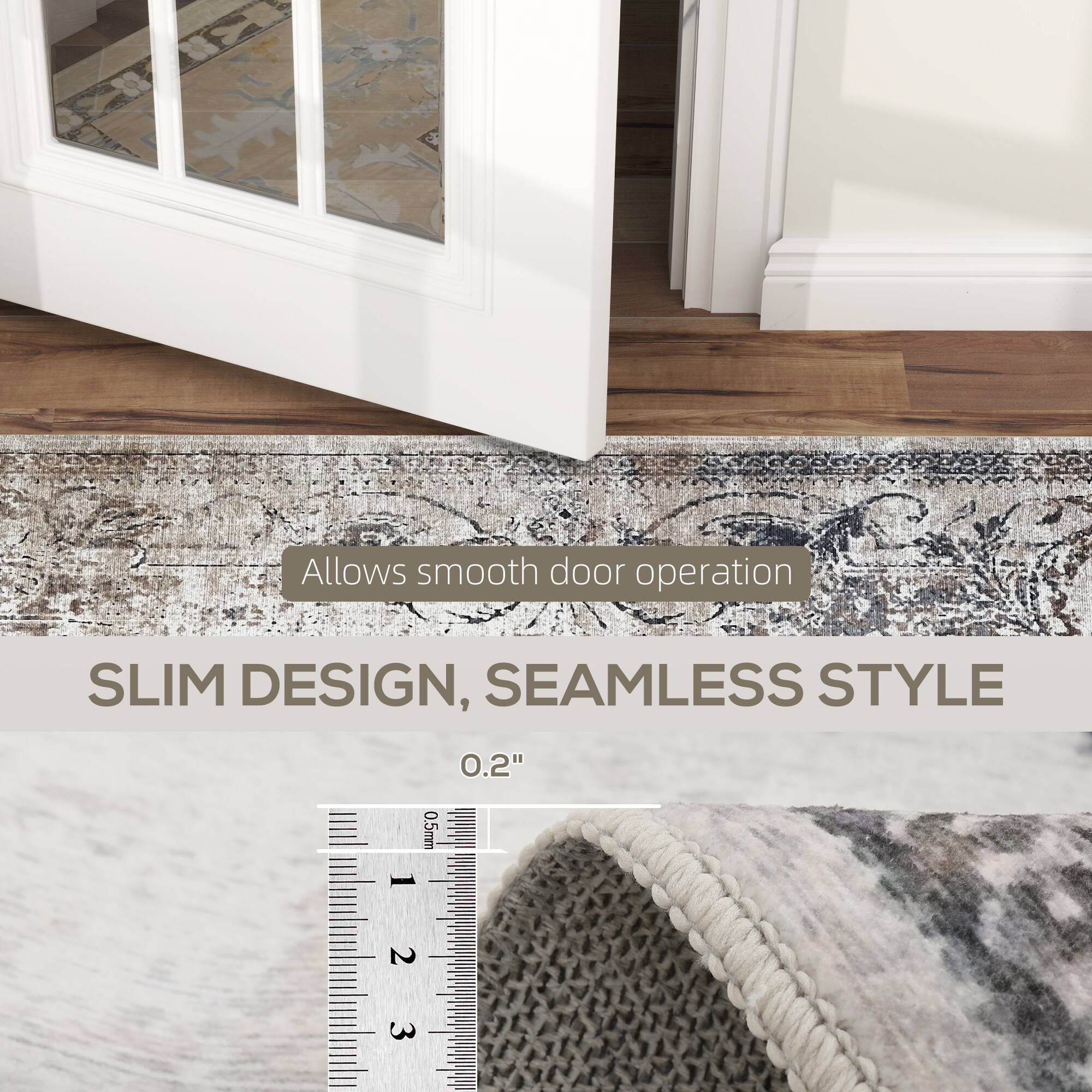 Allows smooth door operation, SLIM DESIGN, SEAMLESS STYLE, 0.2", 0.5mm, 1, 123, 2, 3