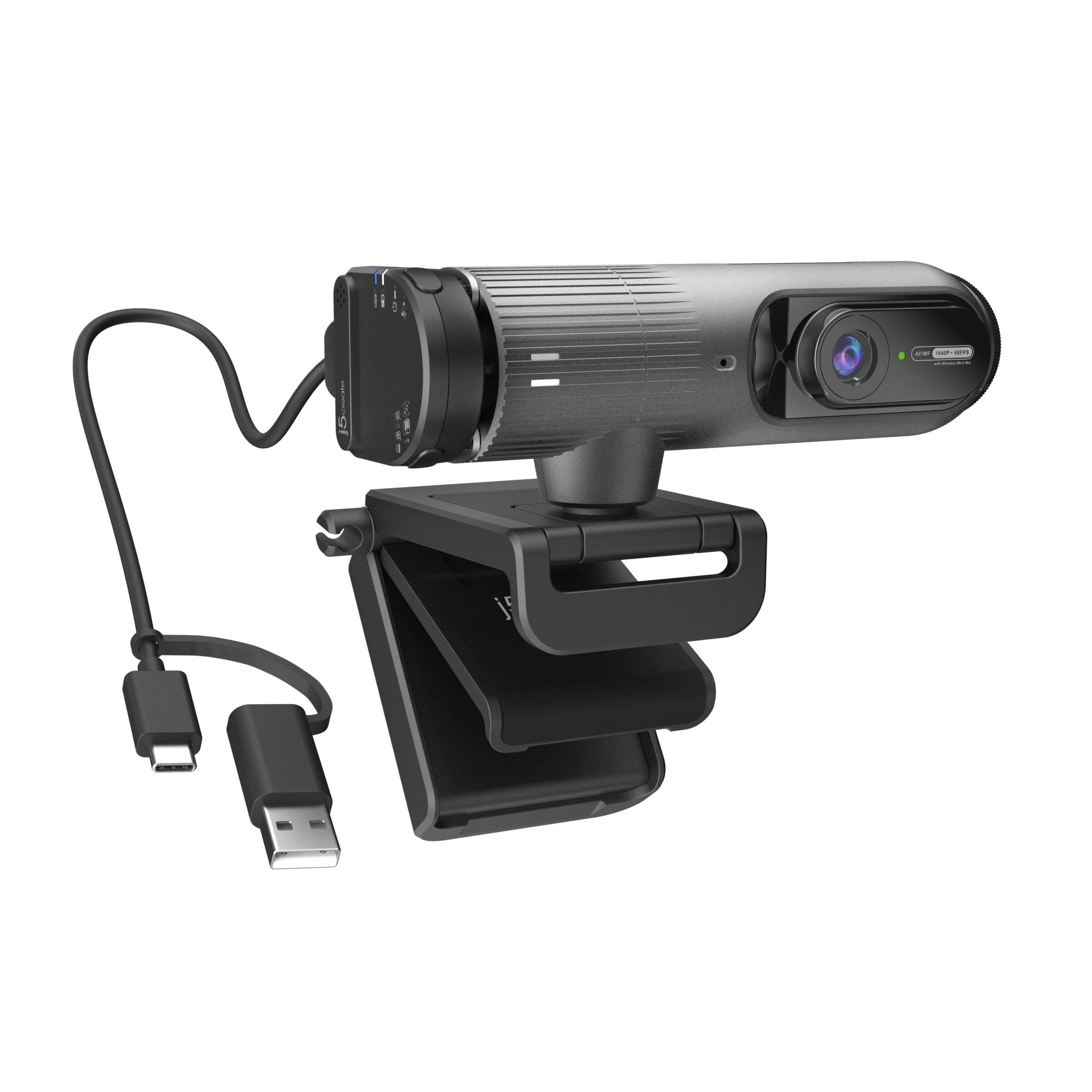Angle. j5create - 2K AI-Powered Webcam with Wireless Microphone and Auto-Focus - Black.