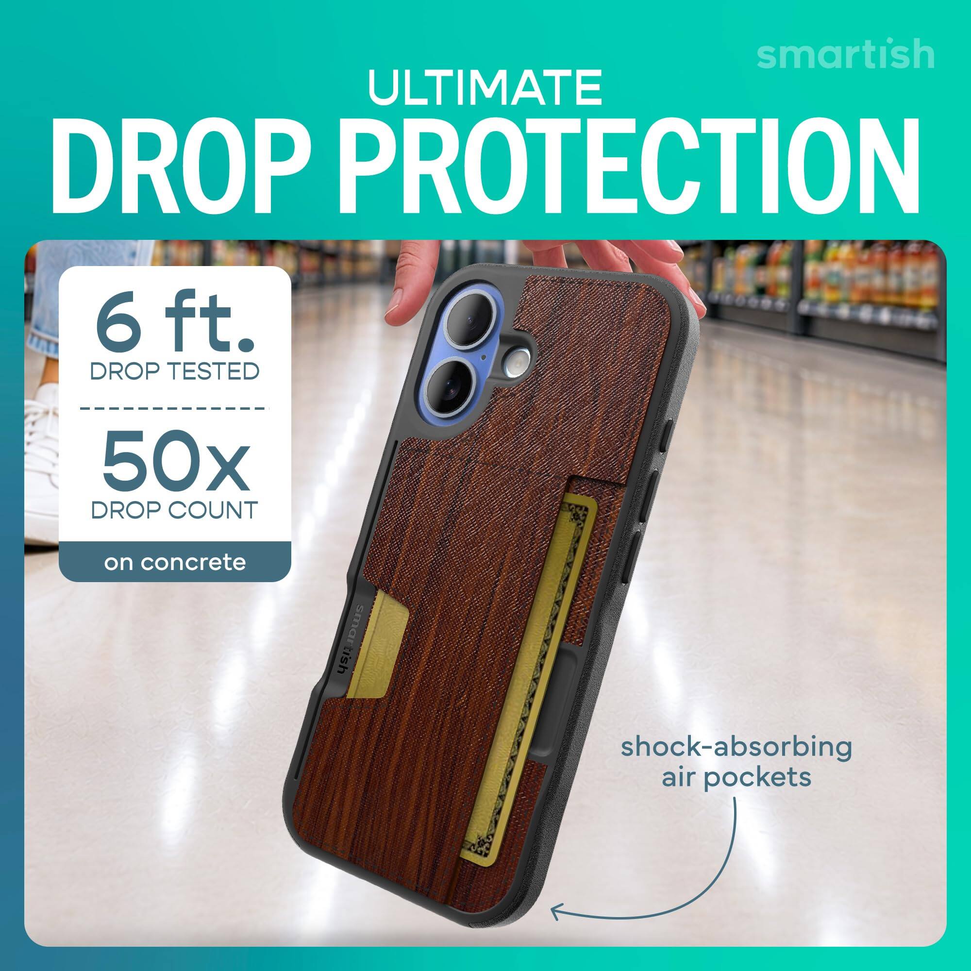 smartish ULTIMATE DROP PROTECTION  
6 ft. DROP TESTED  
50x DROP COUNT  
on concrete  
smartish  
shock-absorbing air pockets