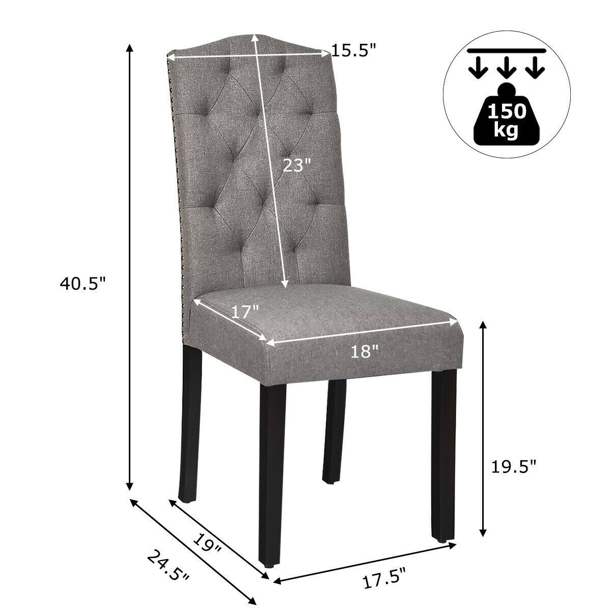 The corrected and grouped dimensions from the image are:

- Height: 40.5"
- Seat Height: 17"
- Seat Depth: 18"
- Back Height: 23"
- Back Width: 15.5"
- Arm Height: 19"
- Arm Width: 15"
- Leg Width: 19.5"
- Leg Height: 5.5"
- Overall Width: 24.5"
- Overall Depth: 17.5"

Weight: 150 kg