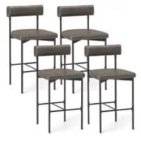 Costway - 26" Upholstered Bar Stools Set of 4 with Padded Cushion & Backrest Footrest - Gray - Front_Zoom