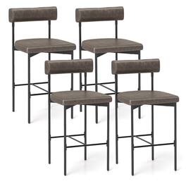 Costway - 26" Upholstered Bar Stools Set of 4 with Padded Cushion & Backrest Footrest - Gray