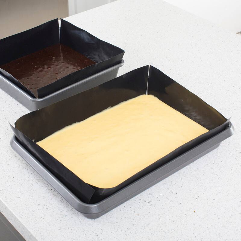 Left. Kitchen + Home - Baking Pan Liners - Set of 3 Nonstick Reusable Baking Liners - Black.