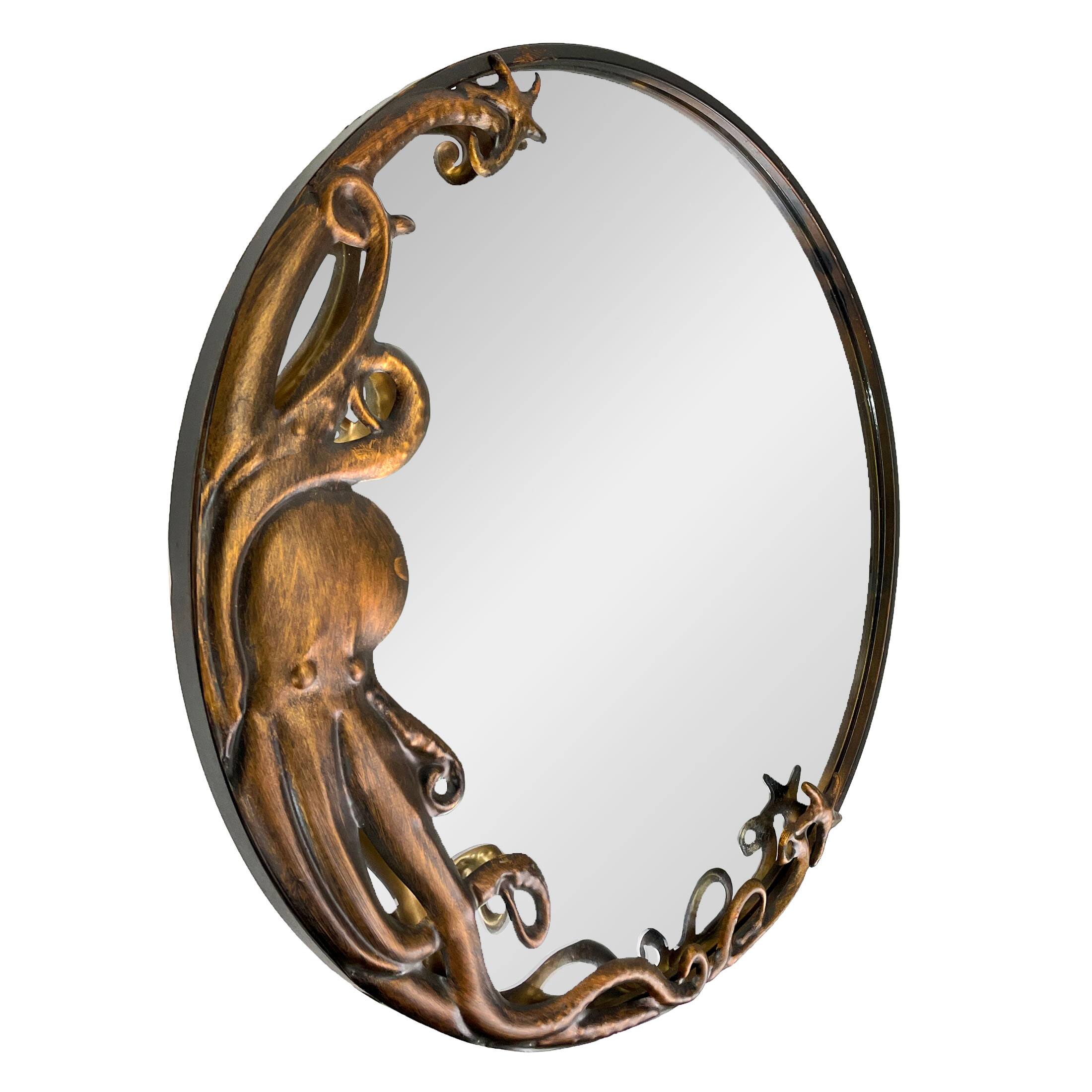 Alt View 1. Zeckos - Bronze Octopus Wall Mirror – 20-Inch Decorative Accent for Nautical Home Decor - Bronze.
