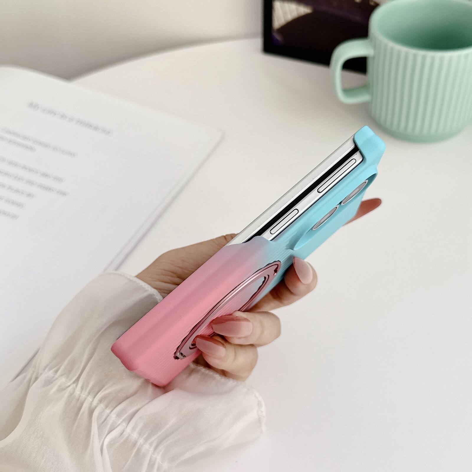 Alt View 2. Dteck - Gradient Kickstand Case for Samsung Galaxy Z Fold8, Non-Slip Hard PC Back Cover, Qi Wireless Charging Shockproof Shell - Blue/Pink.