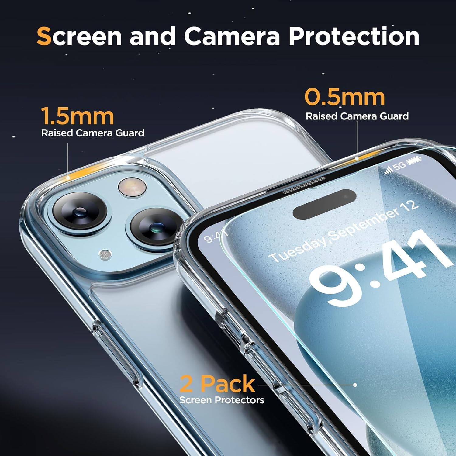 Screen and Camera Protection
1.5mm Raised Camera Guard
0.5mm Raised Camera Guard
2 Pack Screen Protectors