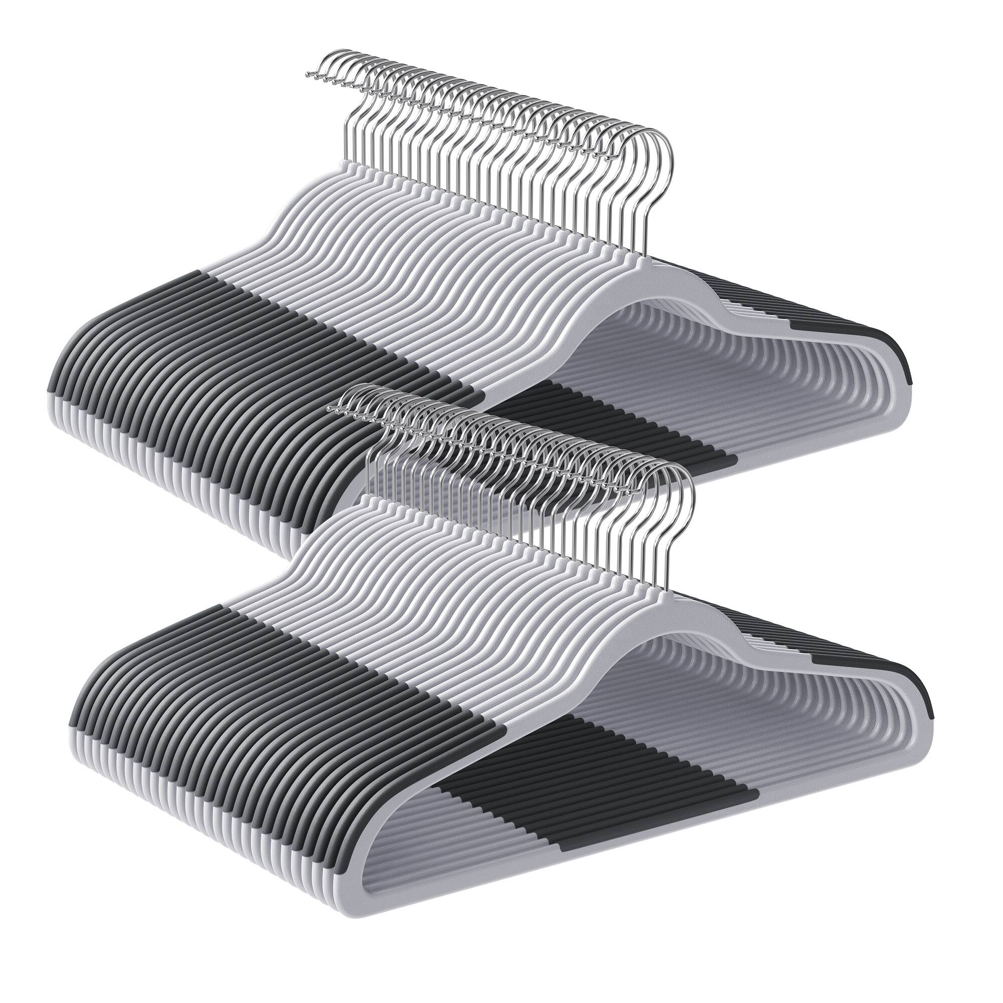 Front. Songmics Home - Clothes Hangers, Pack of 60 Plastic Coat Hangers, Space-Saving - Light Gray and Dark Gray.