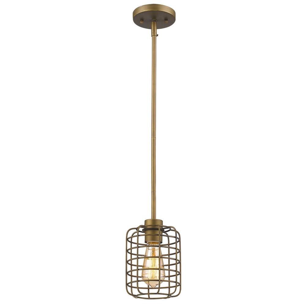Left. Hivvago - Hivvago Brushed Gold Metal Cage Hanging Light - Gold.