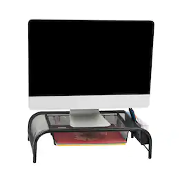 Mind Reader - Monitor Stand, Ventilated Laptop Riser, Paper Tray, Storage, Office, Metal Mesh, 20"L x 11.5"W x 5.5"H - Black