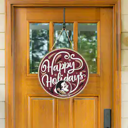 Evergreen Enterprises - Florida State Seminoles 18" Happy Holidays Wooden Round Door Sign - Multicolor
