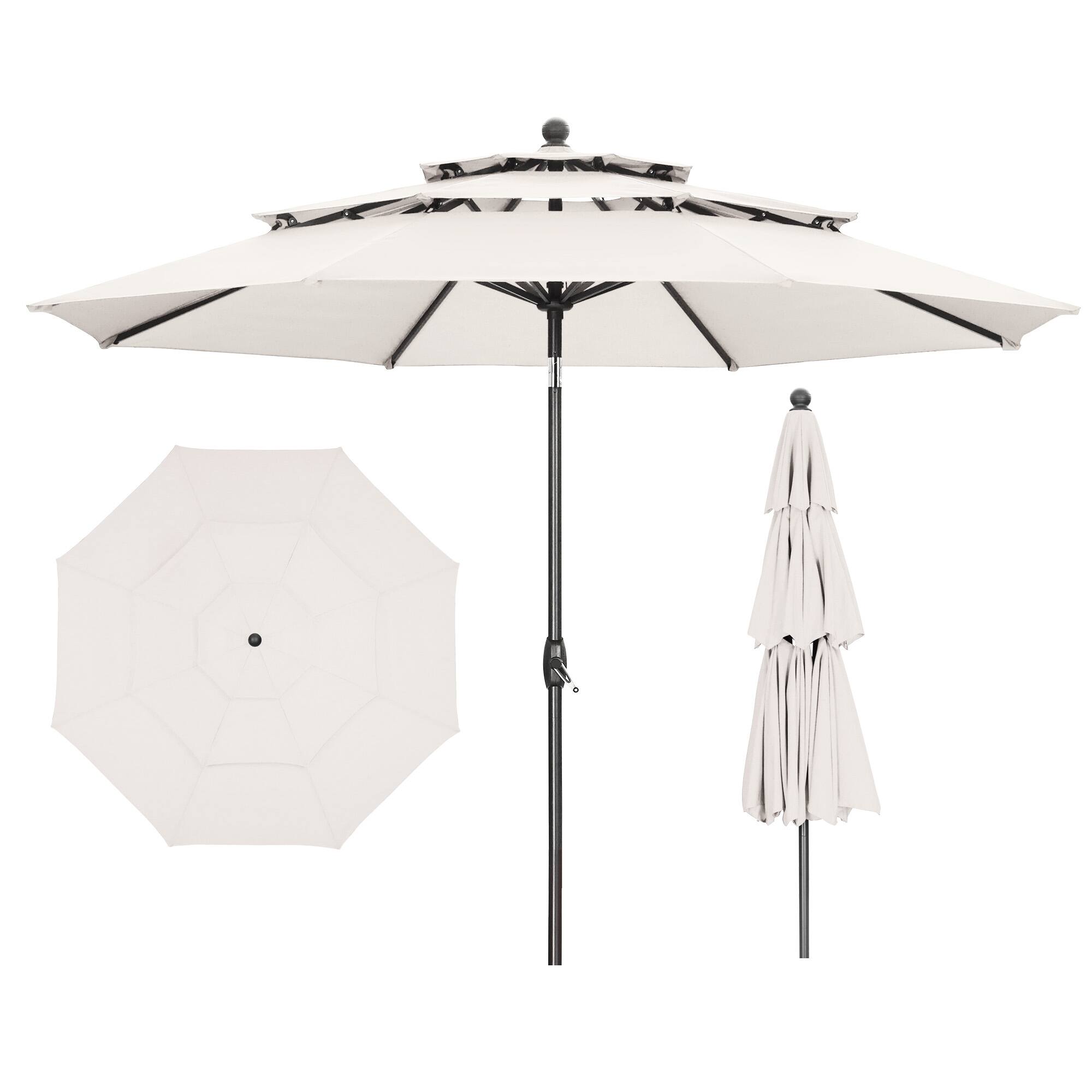 Ainfox - 10FT 3 tier vented Patio Umbrella Outdoor Table Umbrella - White