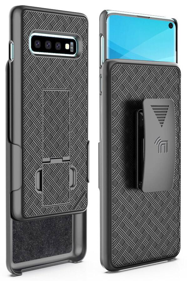 Alt View 3. Nakedcellphone - Case with Stand and Belt Clip Holster for Samsung Galaxy S10 - Black.