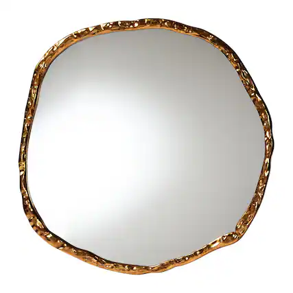Front. Baxton Studio - Urania Wall Mirror - Irregular Shape Accent Mirror with Antique Goldleaf Frame, Modern Glam Accent - Antique Goldleaf.