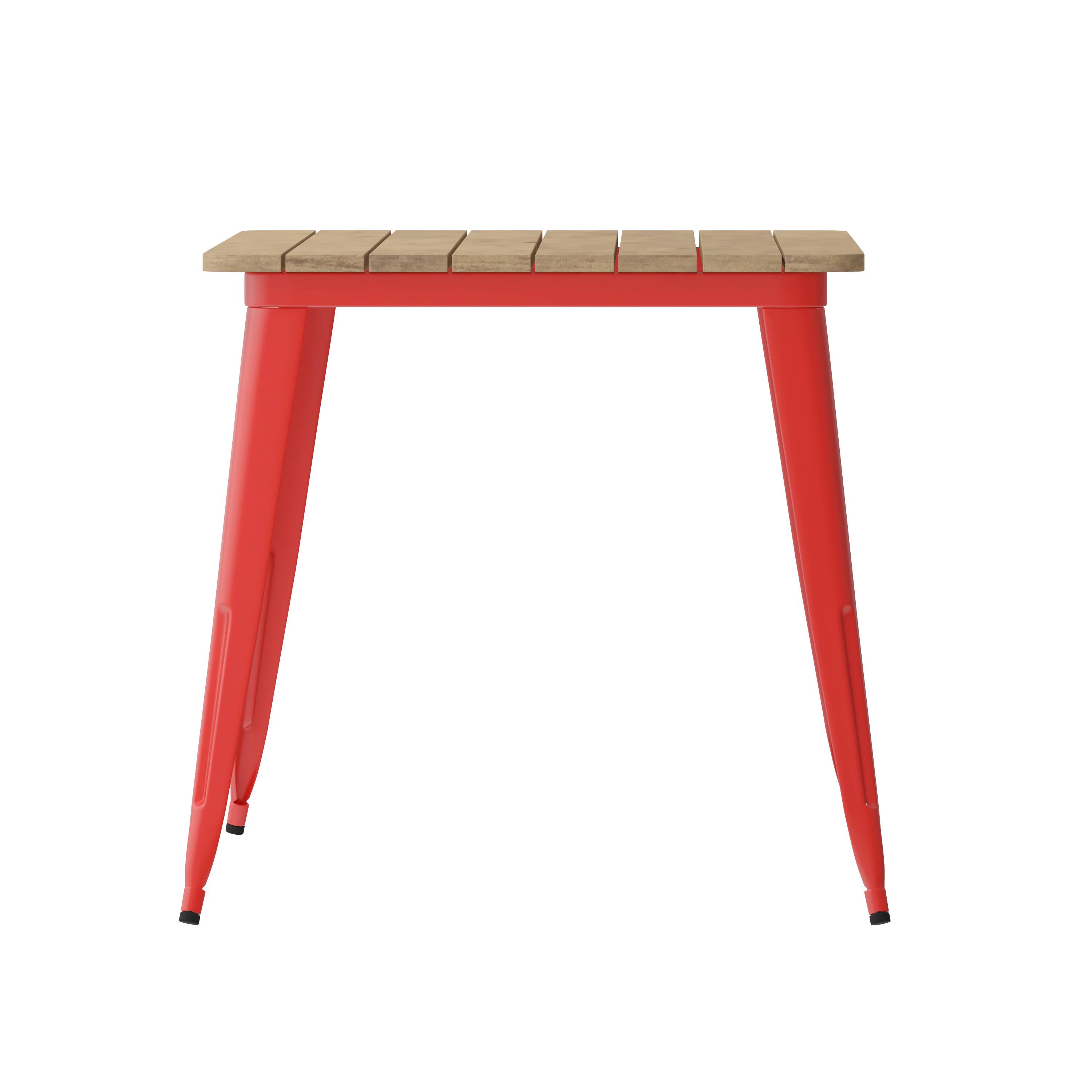 Alt View 7. Emma + Oliver - 30"x60" RECT Poly Resin Restaurant Table with Umbrella Hole - Brown Top/Red Frame.