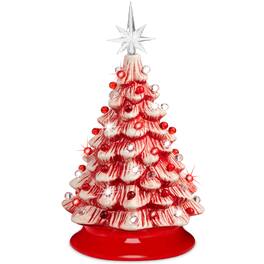 Best Choice Products - Pre-Lit Ceramic Tabletop Christmas Tree with Lights- 15in - Peppermint