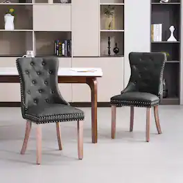 FERPIT - Faux Leather Dining Chairs with Tufted Back Nailhead Trim Set of 2 - Black