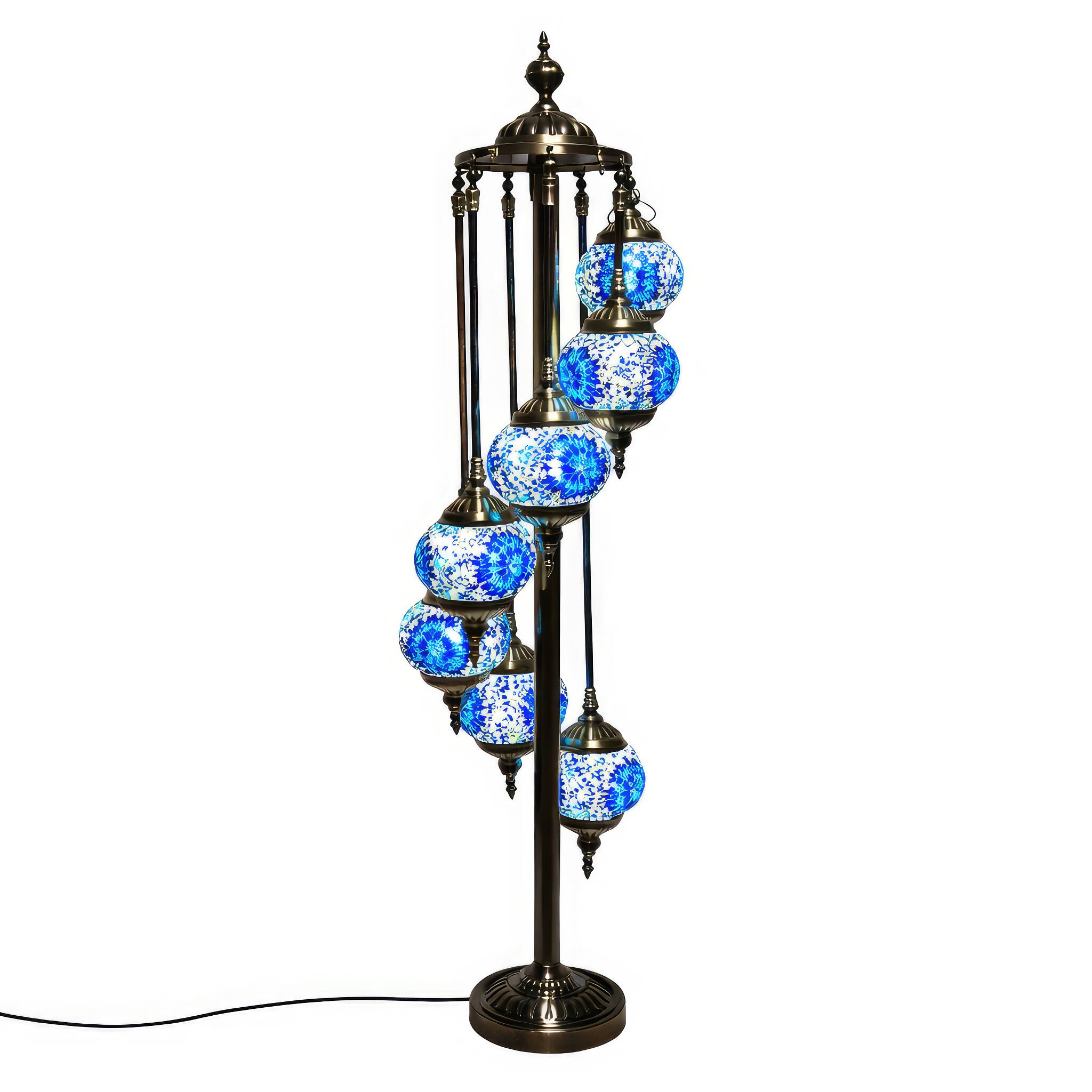 Angle. FC Design - 46"H Antique Bronze Blue Mosaic 7-Light Staircase Turkish Lamp.
