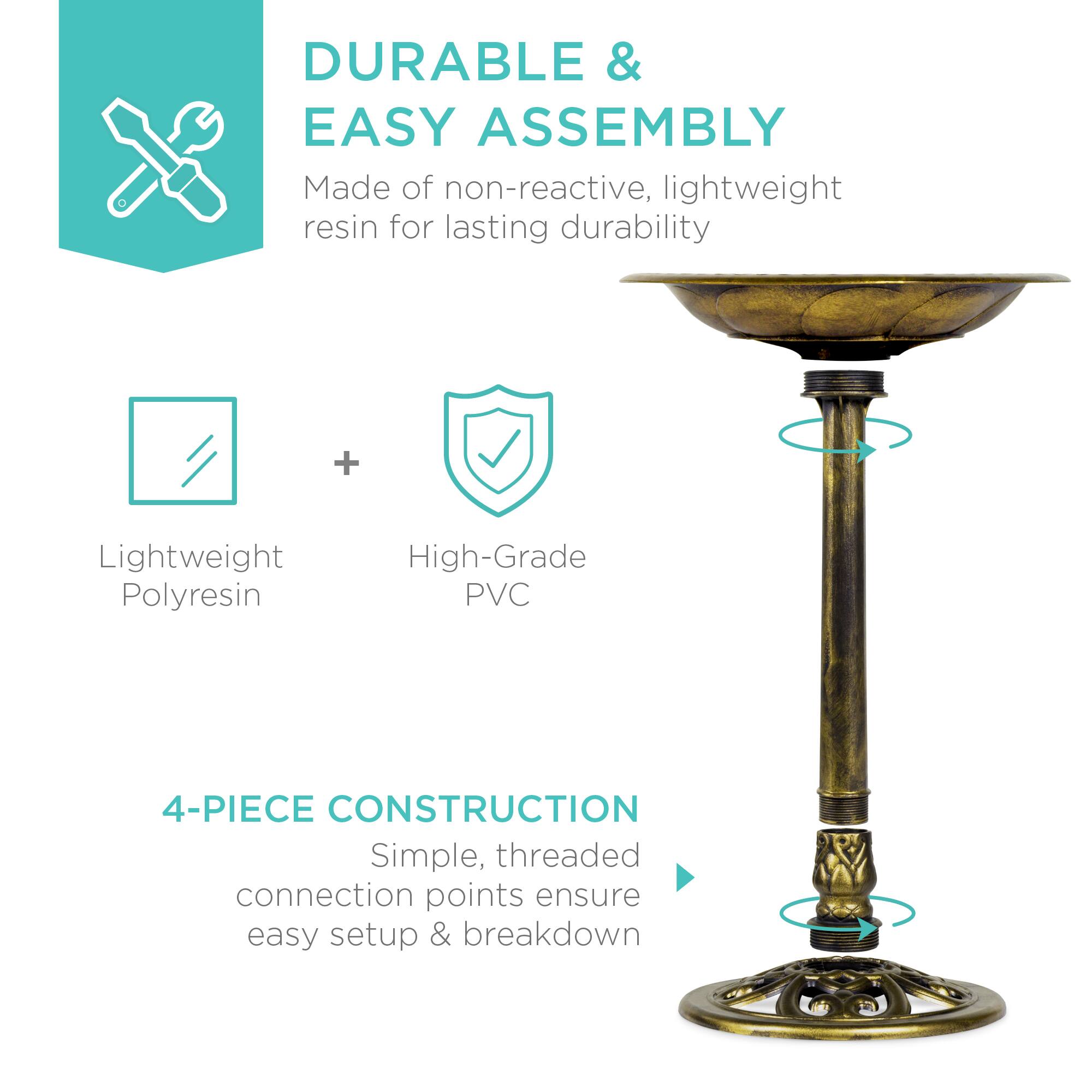 DURABLE & EASY ASSEMBLY  
Made of non-reactive, lightweight resin for lasting durability  
Lightweight Polyresin + High-Grade PVC  

4-PIECE CONSTRUCTION  
Simple, threaded connection points ensure easy setup & breakdown