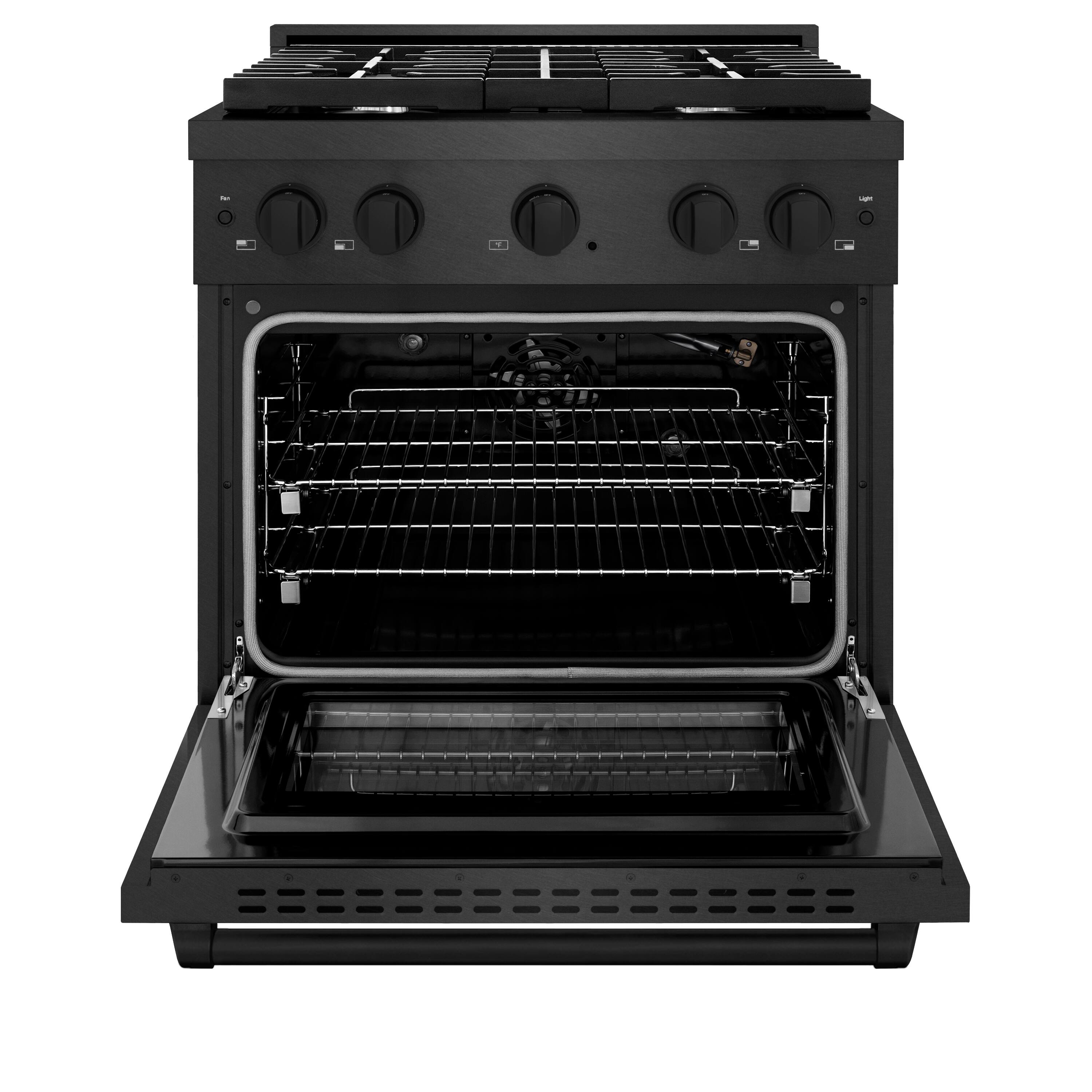 Angle. ZLINE - 30 in. 4.2 cu. ft. Manual Clean Freestanding Gas Range with 4 Burners and Convection Oven in Black Satin Stainless Steel - Black Satin Stainless Steel.