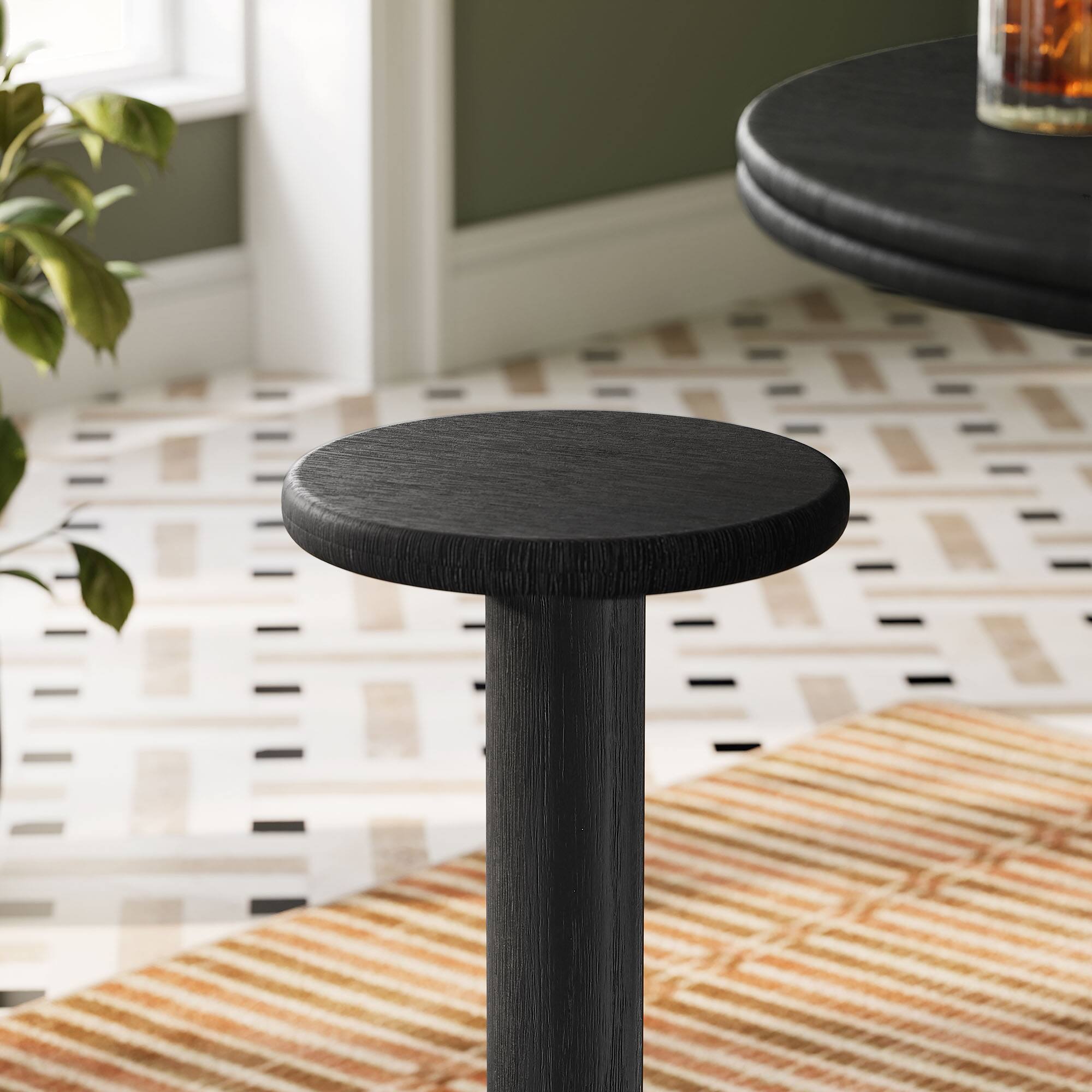 Alt View 3. Modway - Neo 15 Inch Round Indoor - Outdoor Patio Wood Bar Stools by Modway - Black.