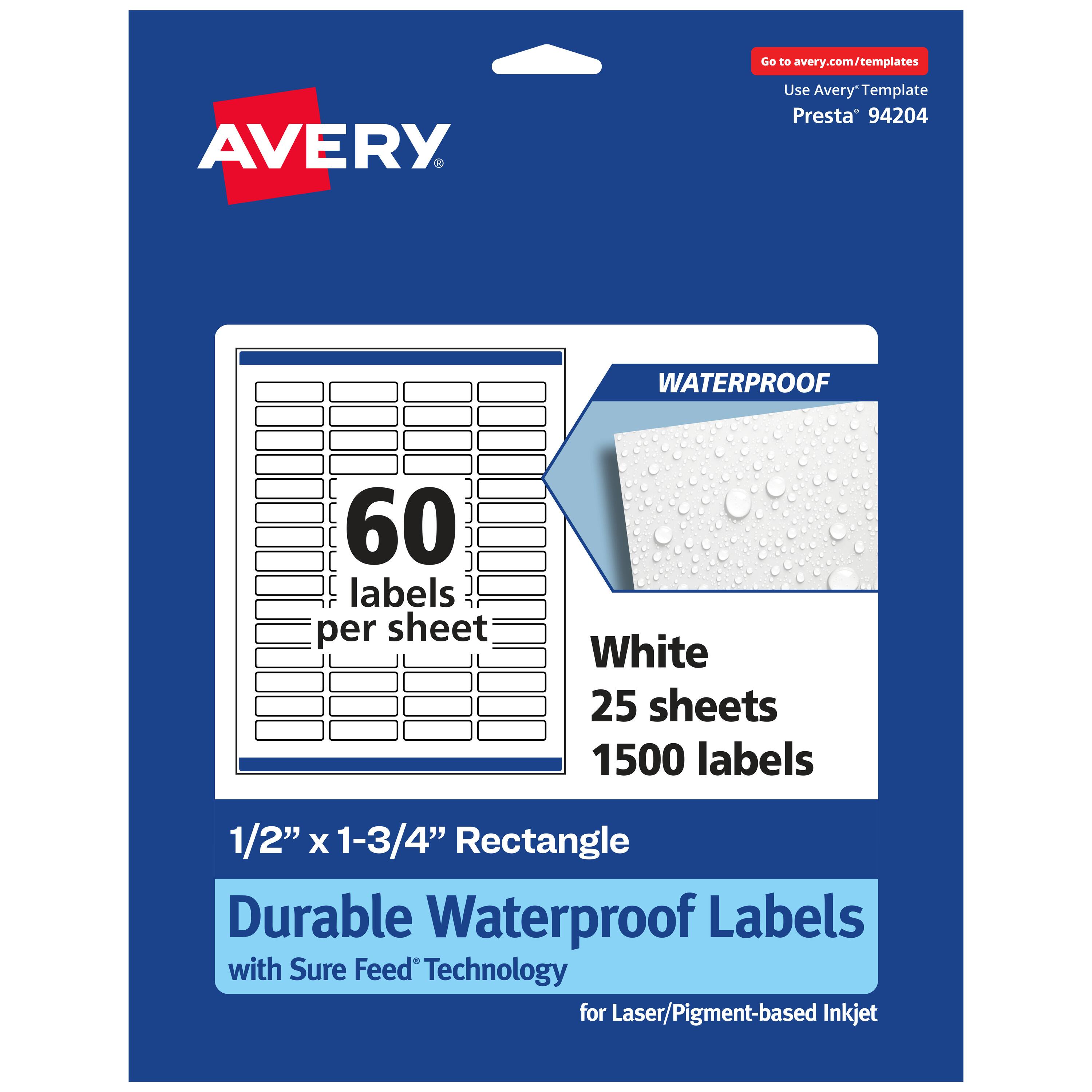 "Avery - 1/2"" x 1-3/4"" Waterproof Rectangle Labels, 1,500 Labels - White" price history on PriceWatchPro