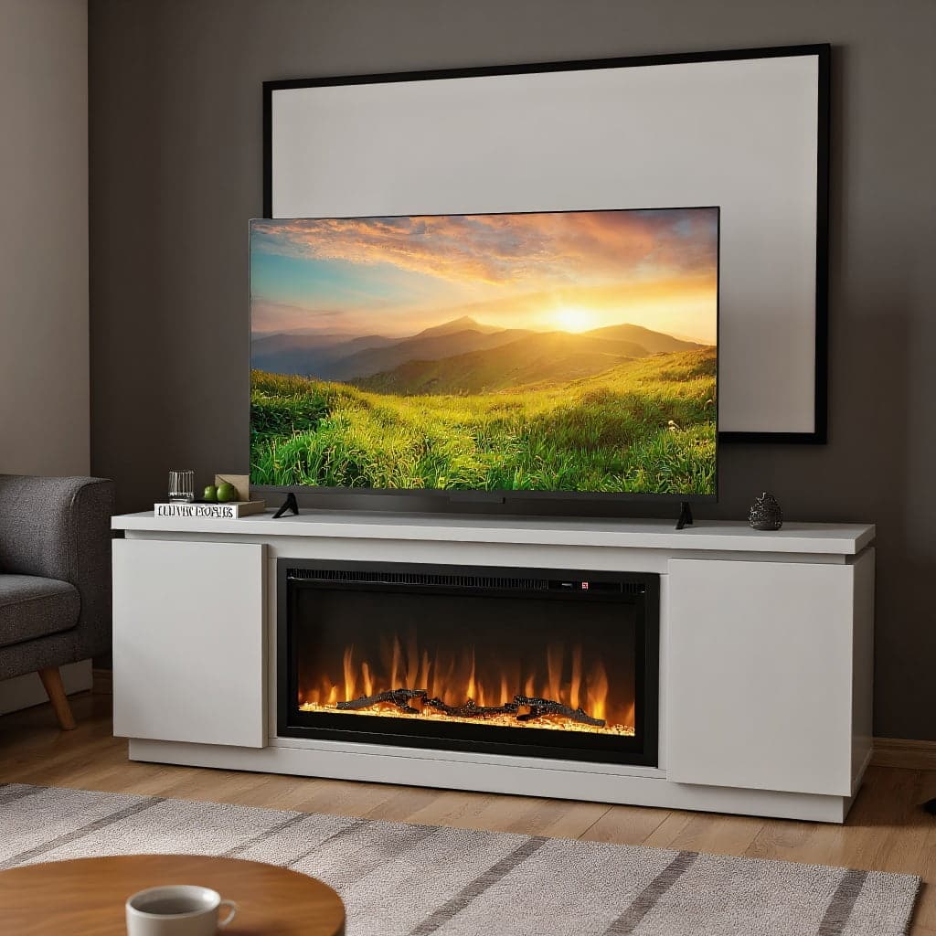 Kadyn - Entertainment TV Stand,Entertainment CenterFireplace TV Stand for TVs up to 80 Inch with 3 Adjustable Shelves - White