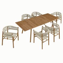 Modway - Vienna 7-Piece Teak and Rope Outdoor Dining Set with Curved-Back Armchairs - Natural Natural