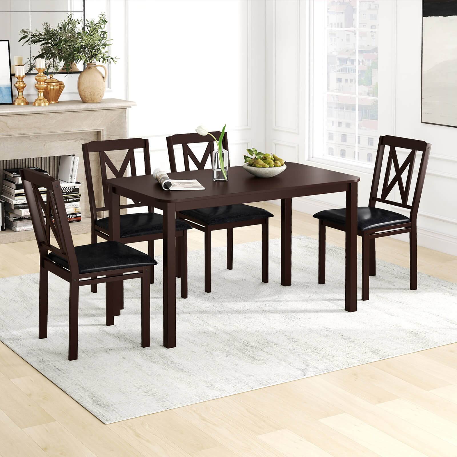 Alt View 4. Costway - Costway 5 Piece Dining Table Set for 4 Rectangular Kitchen Table & 4 Chairs Dinette Set - Rustic Brown,Black.