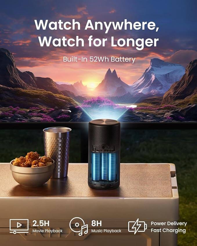 Watch Anywhere, Watch for Longer  
Built-In 52Wh Battery  
2.5H Movie Playback  
8H Music Playback  
Power Delivery Fast Charging