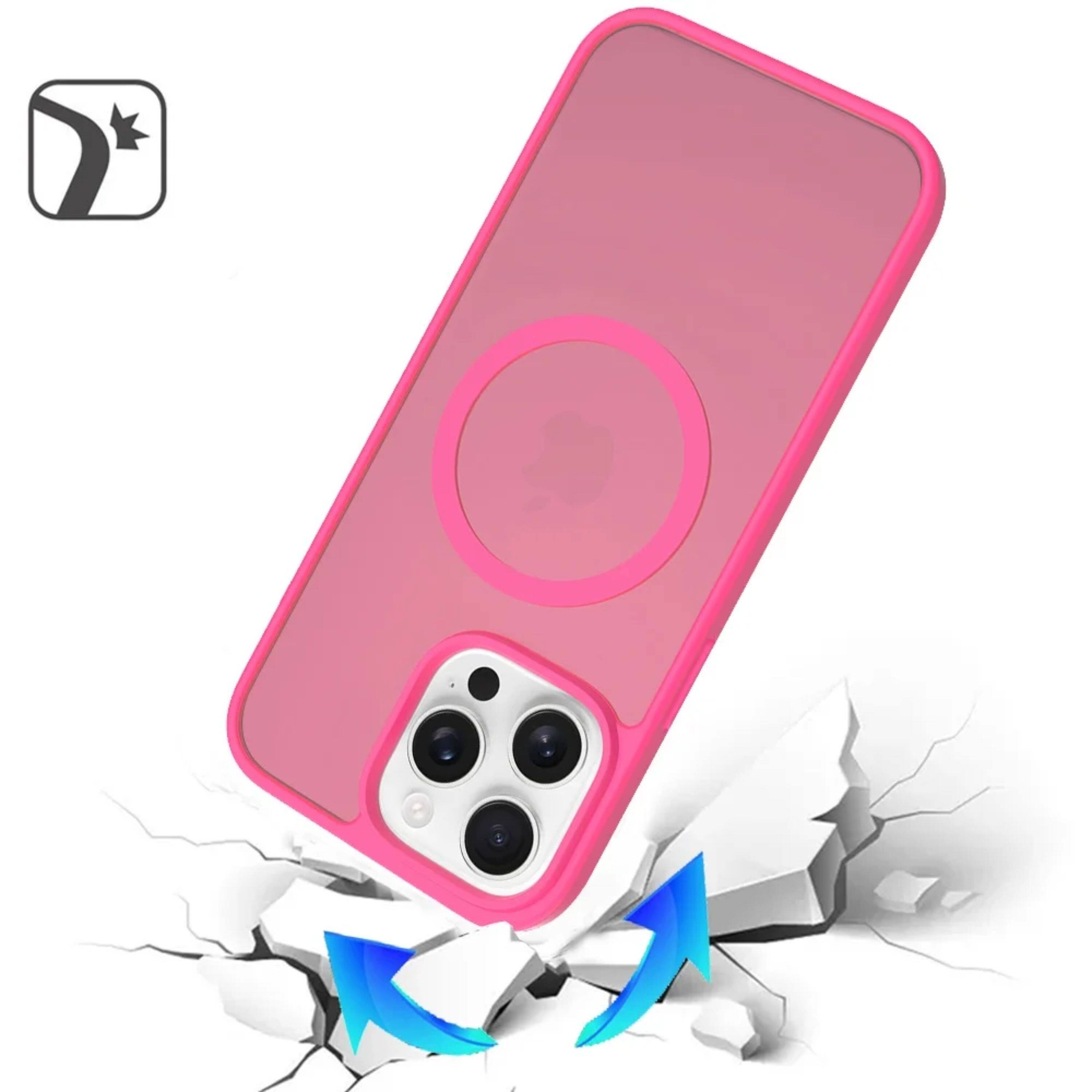 Angle. Kitcheniva - Soft Touch Translucent Magnetic Case For iPhone 14 Pro Max Hot Pink - Hot Pink.