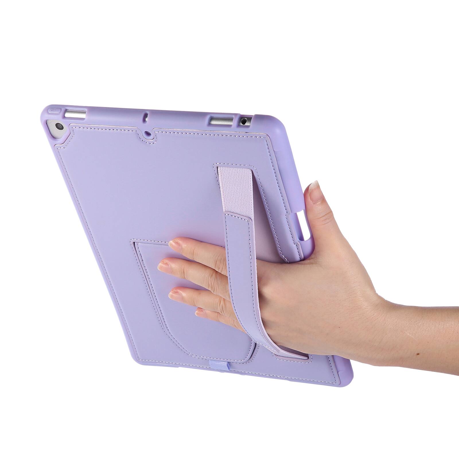 Alt View 2. Dteck - Shockproof Case for Apple iPad (9th Generation) 10.2" 2021 with Hand Strap Kickstand, PU Leather TPU Protective Cover - Purple.