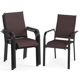 Costway - Patio Dining Chairs Set of 4, Stackable Outdoor Armchairs with Metal Frame,Backrest - Coffee