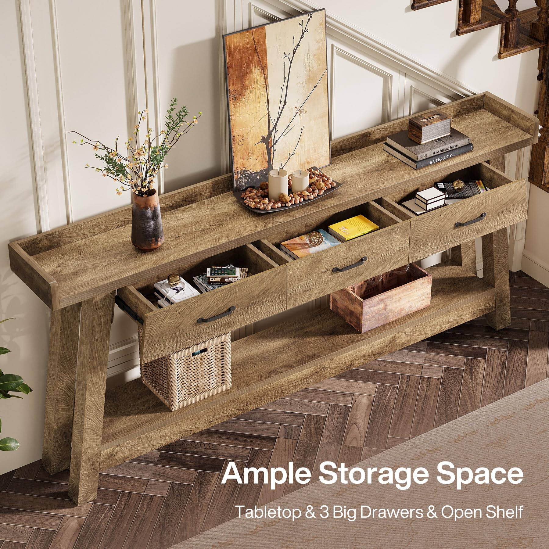 Architechne ANTIQUITY
Ample Storage Space Tabletop & 3 Big Drawers & Open Shelf