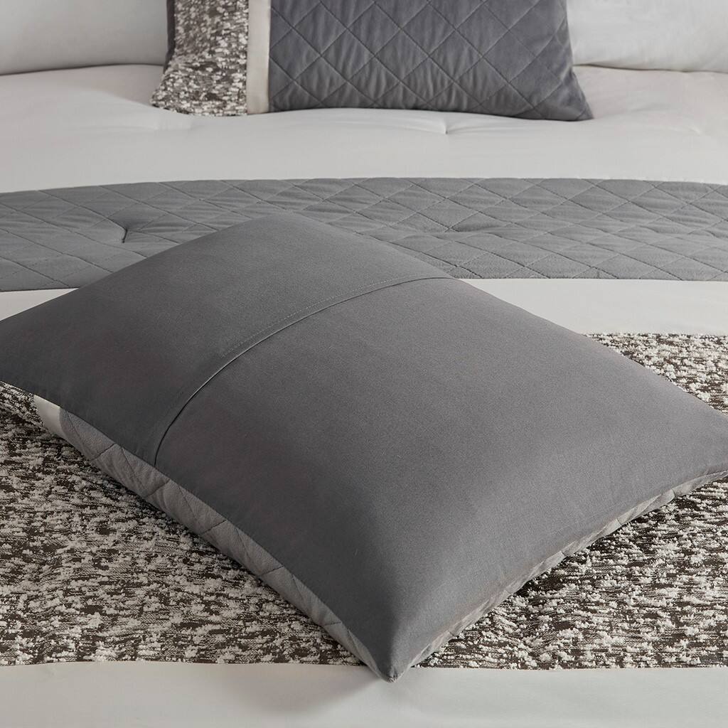 Alt View 3. Gracie Mills - Gracie Mills Cecilia 5 Piece Textured Jacquard Stripe Comforter Set with Throw Pillows - Grey.