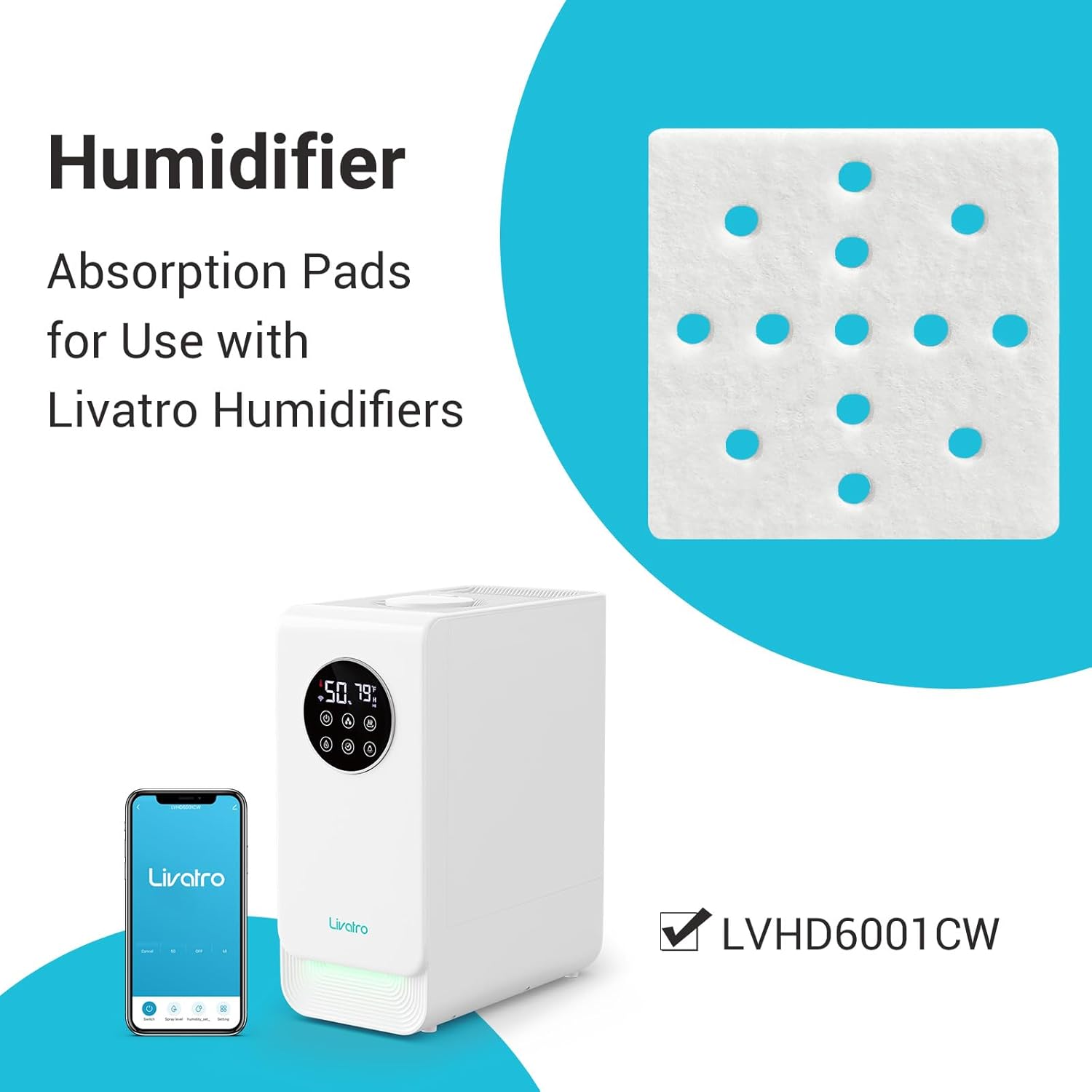 Humidifier, Absorption Pads for Use with Livatro Humidifiers, 50.19:4, Livatro, Livatro, LVHD6001CW