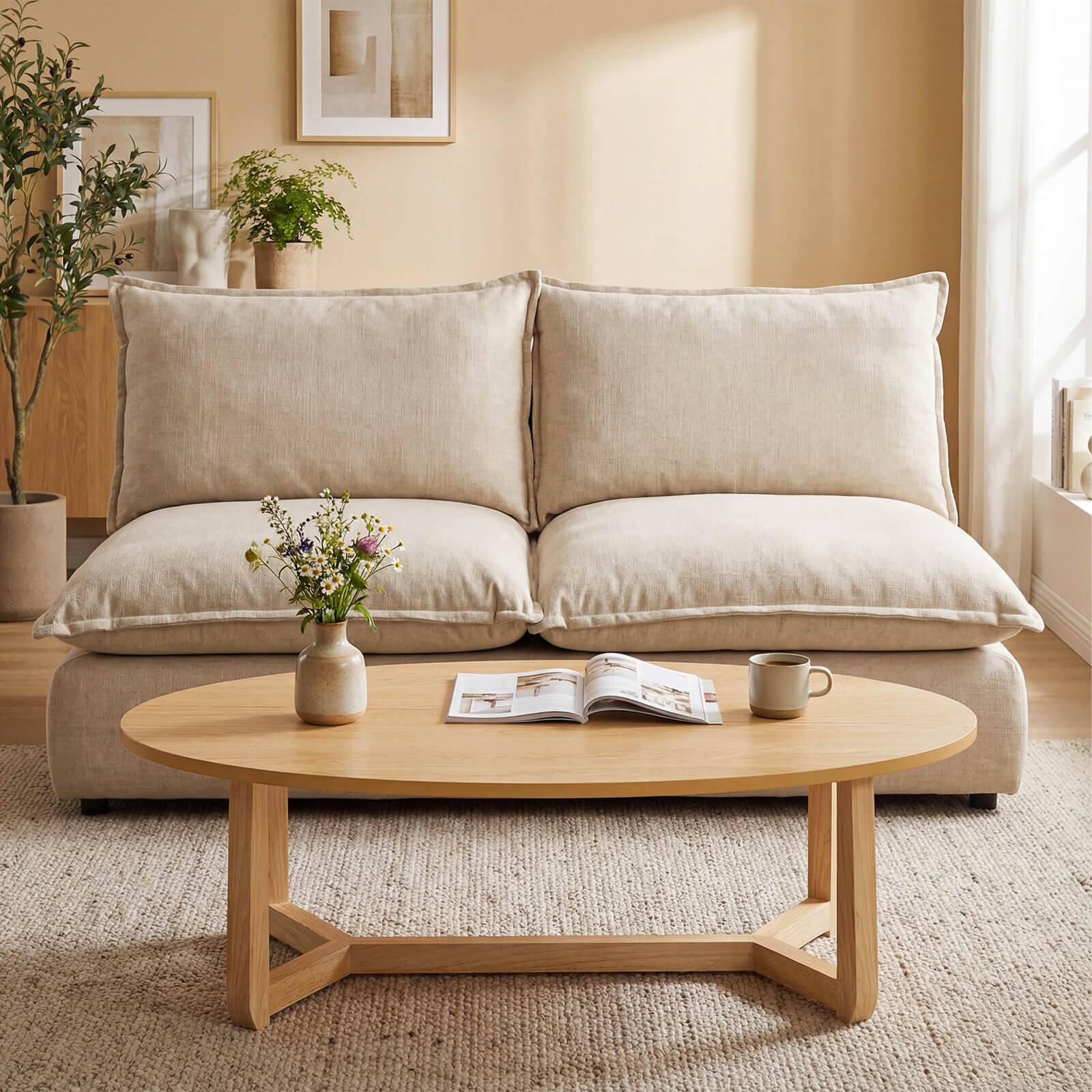 Alt View 3. Costway - Costway 46" Oval Coffee Table with Thickened Top & Solid Rubber Wood Frame for Living Room - Natural.