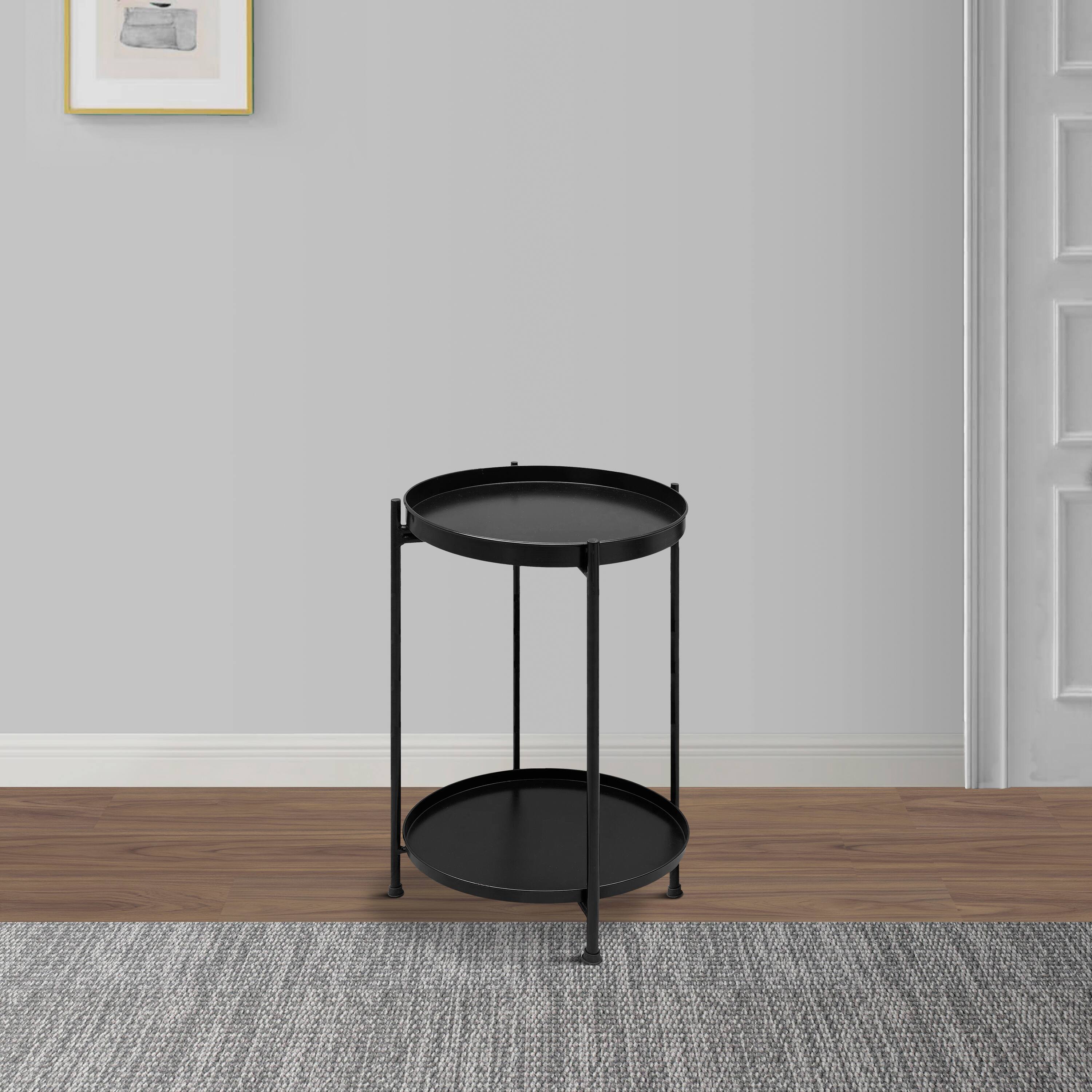 Alt View 7. Manhattan Lane - Vica 15 Inch Modern Side End Table, Metal Round Tray Top, Foldable Legs - Black.