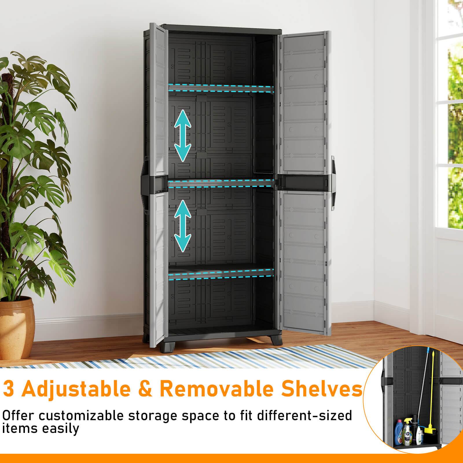 3 Adjustable & Removable Shelves  
Offer customizable storage space to fit different-sized items easily