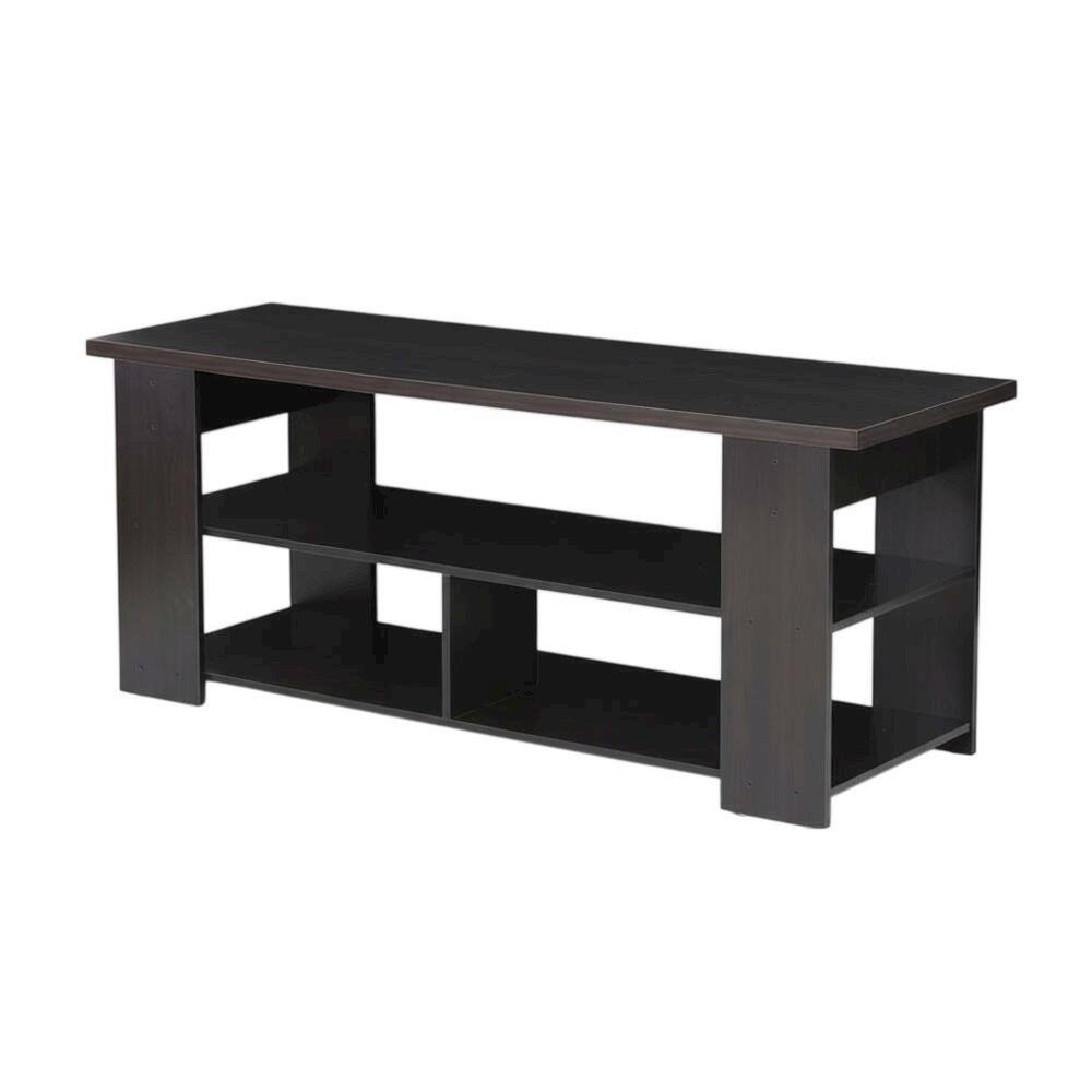 Front. FurniFact - Espresso TV Stand for Up to 50-Inch with Composite Wood Finish - Brown Black.