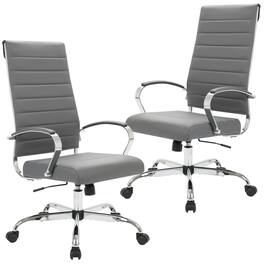 LeisureMod - Set of 2 Benmar High Back Ergonomic Leather Upholstered Office Chair with Adjustable Height and Padded Armrests - Gray