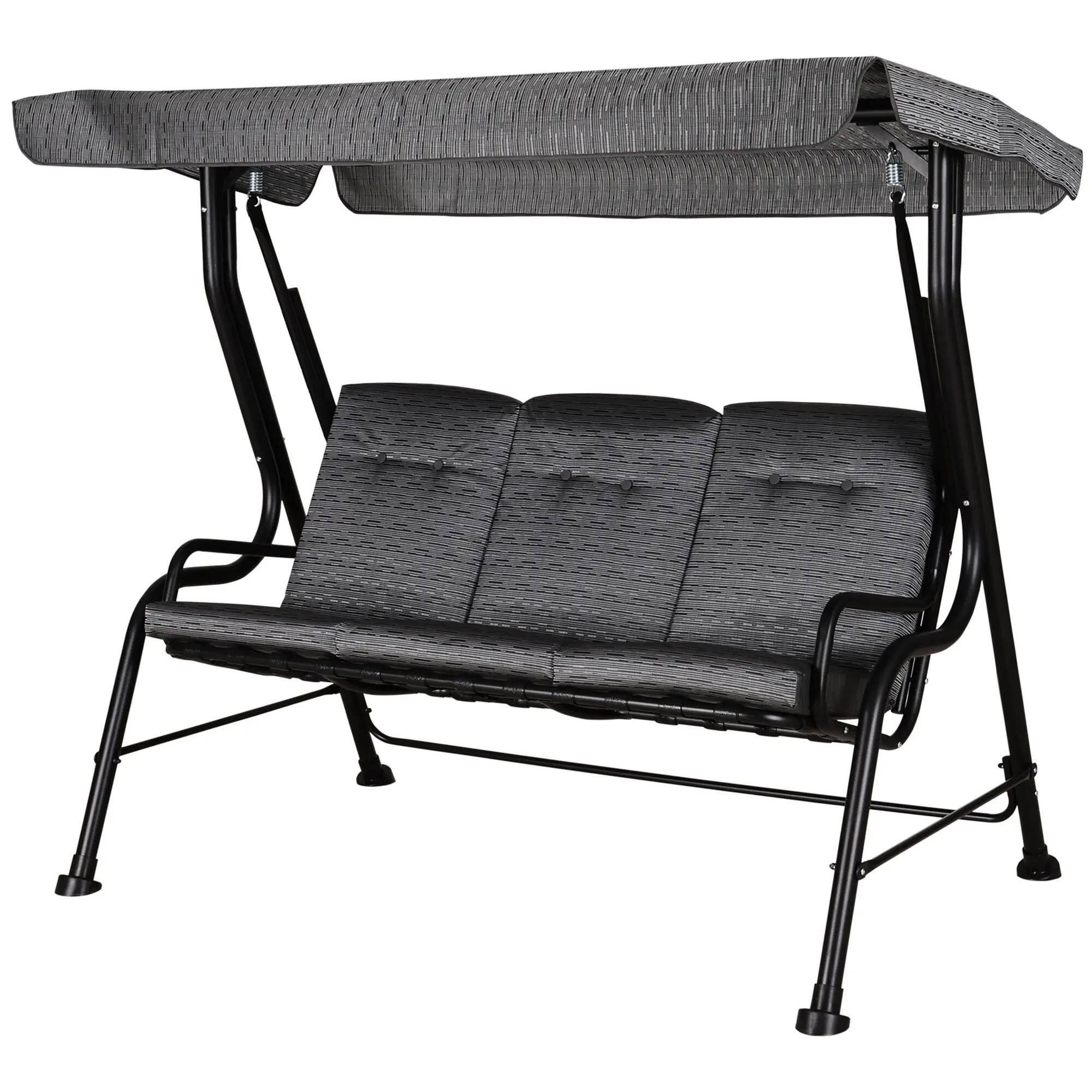 Angle. Resenkos - Resenkos 3-Seat Swing Set, Weatherproof Steel, Easy-Adjust Canopy, Thick Cushions, Perfect For Garden, Black.