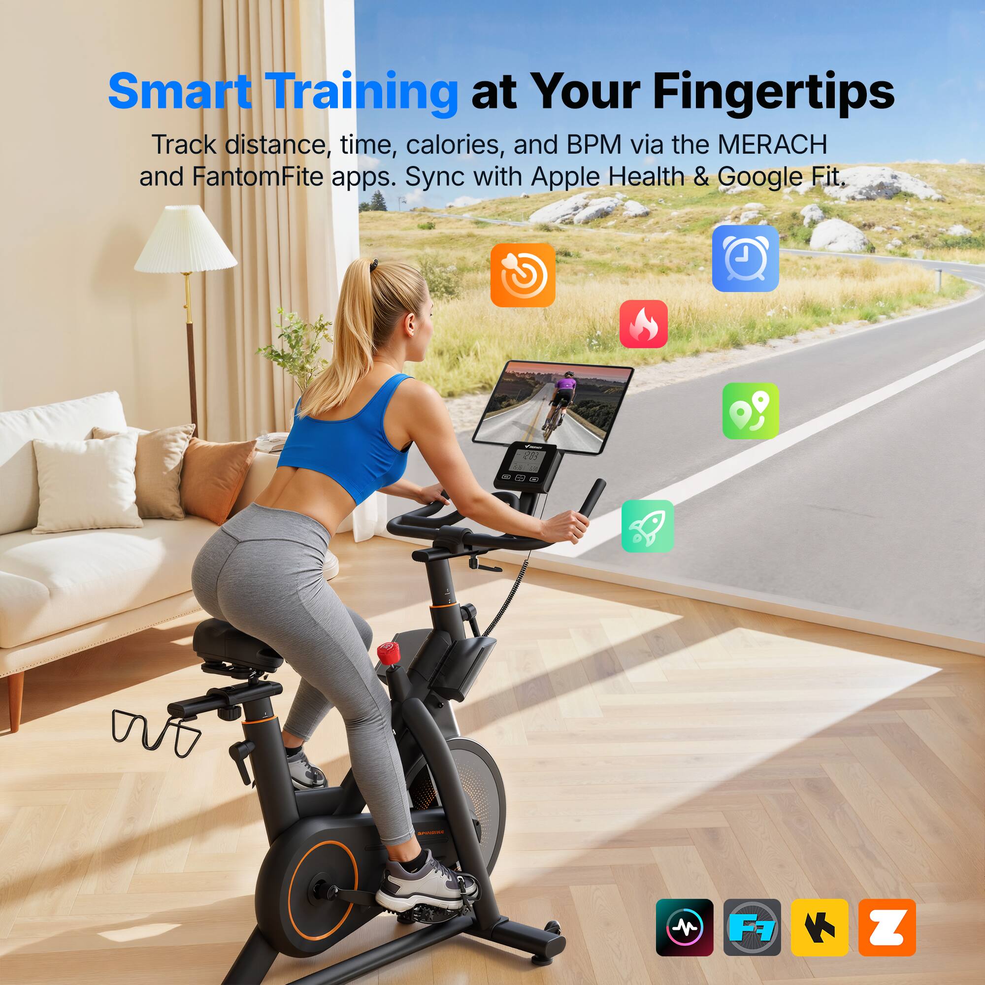 Smart Training at Your Fingertips

Track distance, time, calories, and BPM via the MERACH and FantomFite apps. Sync with Apple Health & Google Fit.