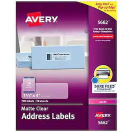 Avery - Easy Peel Laser Address Labels, 1-1/3" x 4", 700 Labels/Box - Matte Clear